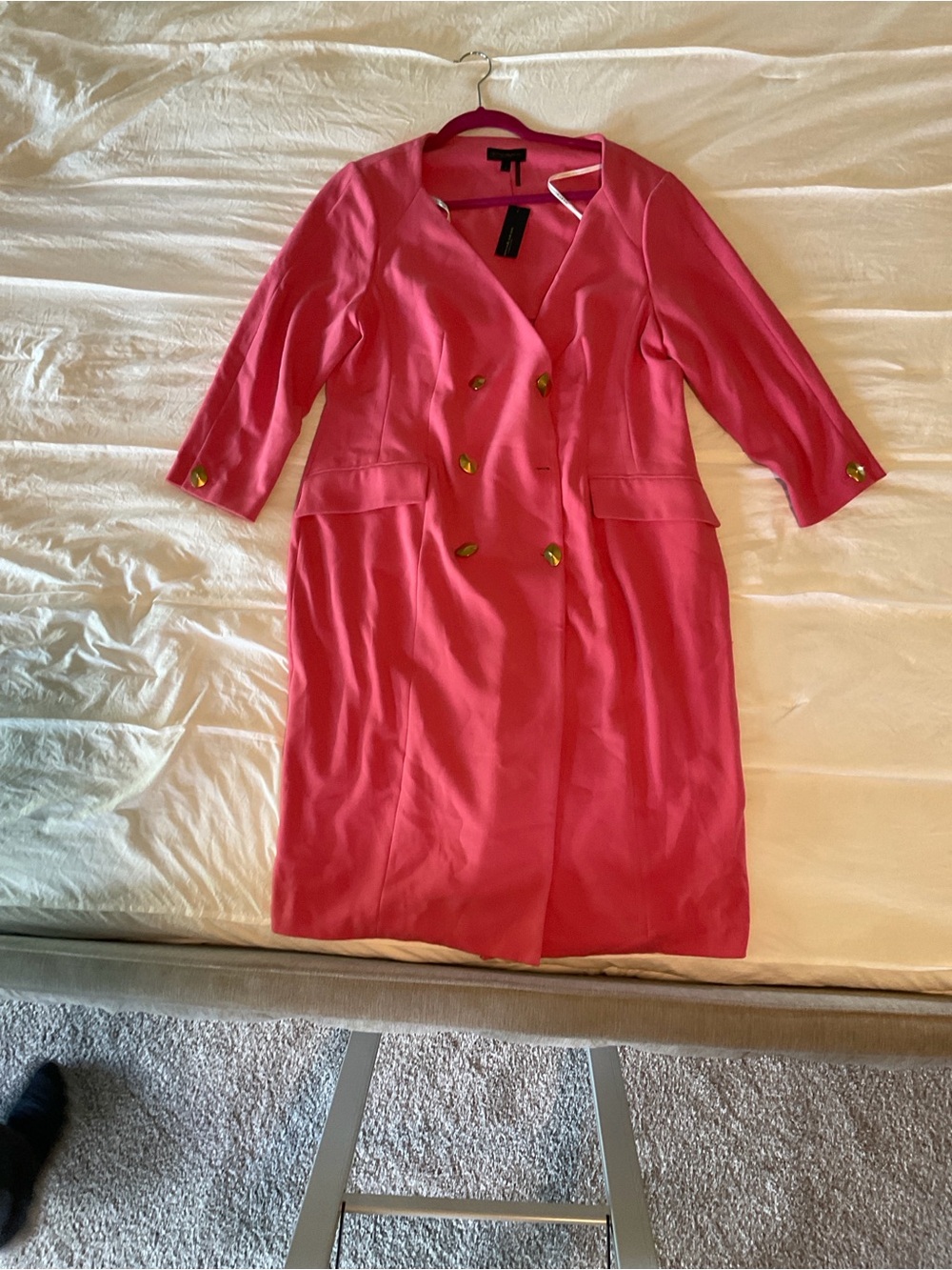 Donna Karan Hot Pink Double-Breasted Midi Dress Coat